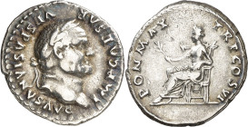 (75 d.C.). Vespasiano. Denario. (Spink 2301) (S. 366) (RIC. 772). 3,42 g. MBC.