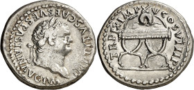 (80 d.C.). Tito. Denario. (Spink 2516 var) (S. 318) (RIC. 108). 3,29 g. MBC+.