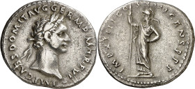(87 d.C.). Domiciano. Denario. (Spink 2730 var) (S. 213) (RIC. 511). 3,13 g. MBC.