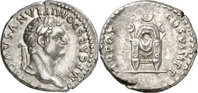 (82 d.C.). Domiciano. Denario. (Spink 2751) (S. 596) (RIC. 100). 3,50 g. MBC+.
