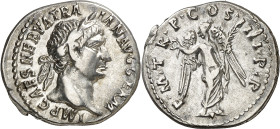 (102 d.C.). Trajano. Denario. (Spink falta) (S. 242a) (RIC. 60). 3,23 g. MBC+.