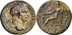 (101 d.C.). Trajano. Sestercio. (Spink falta) (Co. 637 var) (RIC. 430). 26,58 g. EBC-/MBC+.