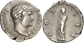 (126-127 d.C.). Adriano. Denario. (Spink 3478 var) (S. 392) (RIC. 846). 3,25 g. MBC.