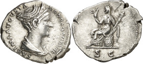 (128-129 d.C.). Sabina. Denario. (Spink 3928 var) (S. 69a) (RIC. 2482). 3,18 g. MBC+.