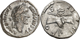 (146 d.C.). Antonino pío. Denario. (Spink 4078) (S. 344) (RIC. 136). 3,24 g. MBC.