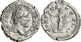 (159-160 d.C.). Antonino pío. Denario. (Spink 4082) (S. 383b) (RIC. 300C). 3,43 g. MBC+.