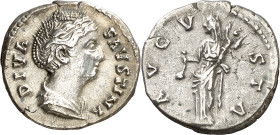 (después 147 d.C.). Faustina madre. Denario. (Spink 4587) (S. 108) (RIC. 368). 3,26 g. MBC+.