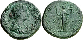 (161-175 d.C.). Faustina hija. Sestercio. (Spink 5274) (Co. 100) (RIC. 1638). Oxidaciones limpiadas. 22,23 g. (MBC-).