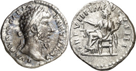 (168 d.C.). Lucio Vero. Denario. (Spink 5362) (S. 318) (RIC. 595). 3,34 g. MBC.