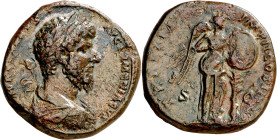 (164 d.C.). Lucio Vero. Sestercio. (Spink 5378) (Co. 250) (RIC. 1397). 23,62 g. MBC-.