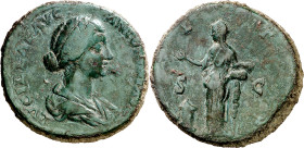(164-166 d.C.). Lucilla. Sestercio. (Spink 5505) (Co. 54) (RIC. 1756). Pátina verde. 23,83 g. MBC/MBC-.