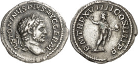 (216 d.C.). Caracalla. Denario. (Spink 6839 var) (S. 359) (RIC. 281). 2,90 g. MBC+.