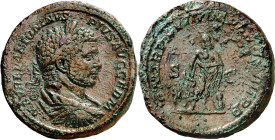 (215 d.C.). Caracalla. Sestercio. (Spink 6933) (Co. 329) (RIC. 538a). Incrustaciones. 27,95 g. (MBC/MBC-).