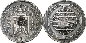 Brasil. 1811. Juan, príncipe regente. R (Río de Janeiro). 960 reis. Acuñada sobre 8 reales españoles y con una contramarca falsa de Honduras Británica...