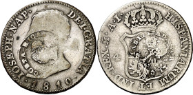 Costa Rica. (1845). 2 reales. Doble contramarca cabeza femenina (De Mey 473) y árbol (De Mey 474) (tipo II de Krause), sobre 4 reales de José Napoleón...