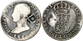 Cuba. (1841). Contramarca de Vique (Cuba) (De Mey 481), sobre 4 reales de José Napoleón, Madrid 1812 AI (Kr. 7). 5,51 g. BC.