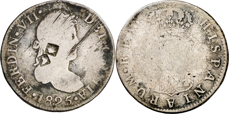 Cuba. (1841). Contramarca de Vique (Cuba) (De Mey 481), sobre 2 reales de Fernan...