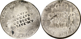 Estados Unidos. Contramarca "J. M. TAYLOR BROKER CHATHAM COP. JAMI...", sobre 2 reales de Lima, 1796 IJ. 5,62 g. BC.