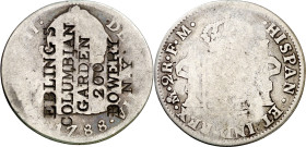 Estados Unidos. Contramarca "EBLING'S COLUMBIAN GARDEN 200 BOWERY N. Y.", sobre 2 reales de México, 1788 FM. 5,88 g. BC.