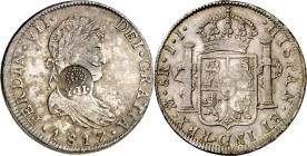 Filipinas. (1834-1837). Contramarca falsa , sobre 8 reales de Fernando VII, México 1817 JJ. 26,79 g. MBC+.