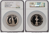 Republic silver Proof "America's Cup" 25 Dollars 1988 PR68 Ultra Cameo NGC, KM3. 65mm. Mintage: 100. Housed in oversized NGC slab. From the Archipelag...