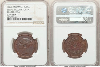 Penal Colony. Victoria Rupee Token 1861 XF45 Brown NGC, KM-Tn1, Prid-1. Variety with central hole. An exceptionally scarce token designed for this set...