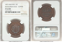 Republic copper Proof 10 Centimos 1873 PR64 Brown NGC, KM-X2. Revolutionary issue with an estimated mintage of just 250 pieces. From the Archipelago C...