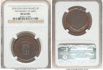 Patagonia. New France bronze Essai 2 Centavos 1874 MS64 Brown NGC, KM-X1, VG-3859. A handsome piece of fantasy coinage struck by Orélie-Antoine de Tou...