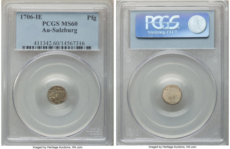 Salzburg. Johann Ernst Uniface Pfennig 1706-IE MS60 PCGS, KM268. From the Archip...