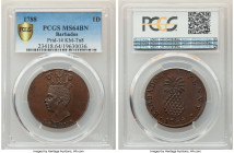 British Commonwealth copper Penny Token 1788 MS64 Brown PCGS, KM-Tn8, Prid-14. Very well-preserved and sharply executed for the type, with few exceedi...