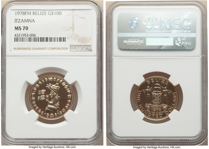 Elizabeth II gold "Itzamna" 100 Dollars 1978-FM MS70 NGC, Franklin mint, KM55. M...