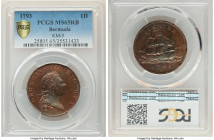 British Colony. George III Penny 1793 MS65 Red and Brown PCGS, Soho mint, KM5, Prid-5. By Droz. Expressing a vibrant palette of fiery red and cobalt t...