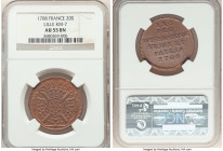 Lille. Siege Coinage 20 Sols 1708 AU55 Brown NGC, KM7. Struck during the siege of Lille, which resulted in the French surrender of the city to Austria...
