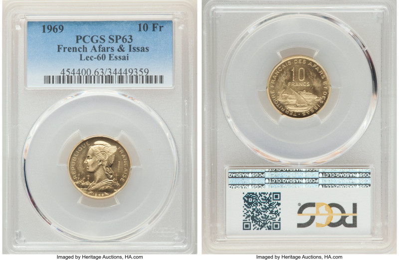 French Colony Specimen Essai 10 Francs 1969-(a) SP63 PCGS, Paris mint, KM-E5, Le...