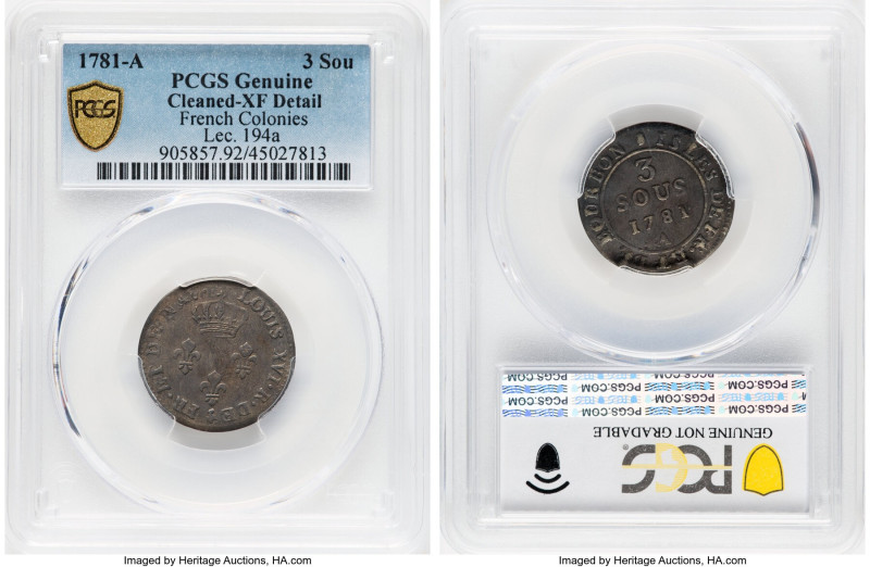 Louis XVI 3 Sous 1781-A XF Details (Cleaned) PCGS, Paris mint, KM2, Lec-194a. Fr...