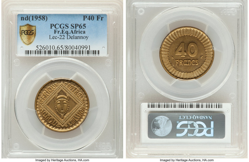 French Colony aluminum-bronze Specimen Pattern 40 Francs ND (1958) SP65 PCGS, Pa...