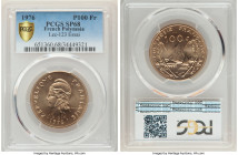 French Colony Specimen Essai 100 Francs 1976 SP68 PCGS, KM-34, Lec-123. A virtually faultless offering dressed in a watery wheat-gold patina. From the...