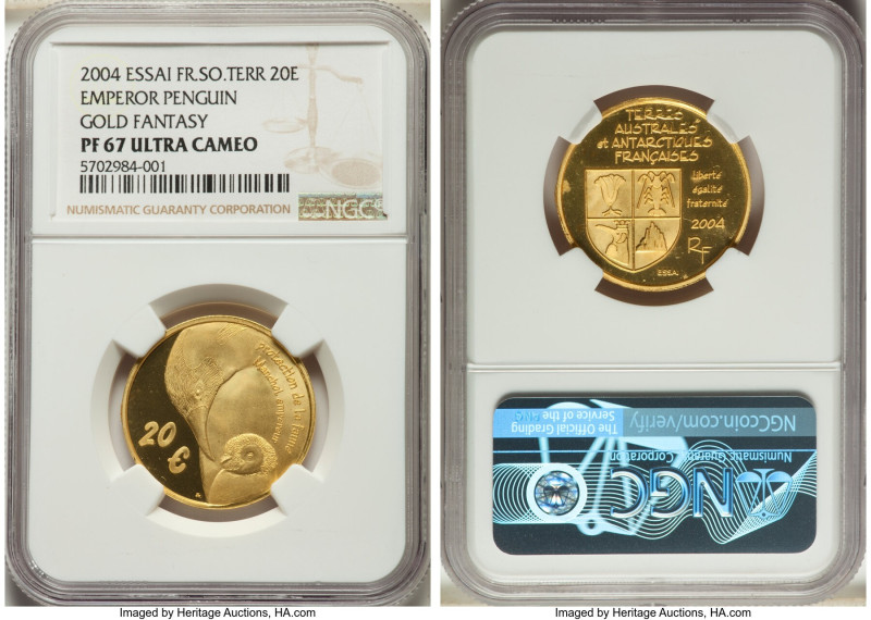Fantasy gold Proof Essai "Emperor Penguin" 20 Euros 2004 PR67 Ultra Cameo NGC, K...