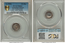 Ecuadorian Territory Counterstamped 1/2 Decimo ND (c. 1900) MS63 PCGS, Monogram "RA" countermark (UNC Details) upon Ecuador 1889 Decimo. A whimsical 2...