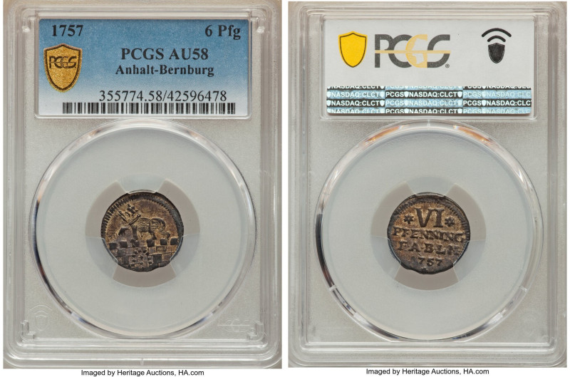 Anhalt-Bernburg. Viktor II Friedrich 6 Pfennig 1757 AU58 PCGS, KM16. From the Ar...