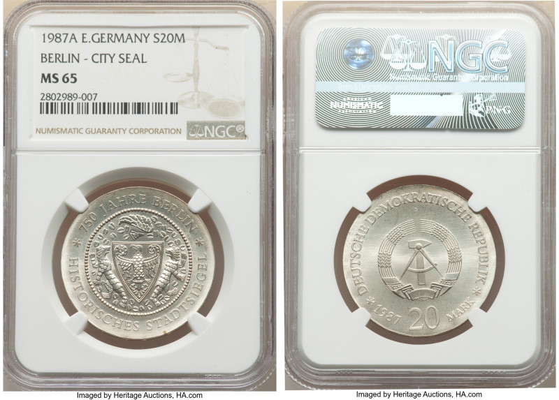 Democratic Republic "City Seal of Berlin" 20 Mark 1987-A MS65 NGC, Berlin mint, ...