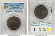 Somersetshire. Bath copper Penny Token 1794 MS63 Brown PCGS, D&H-8. Edge: ON DEMAND WE PROMISE TO PAY ONE PENNY. From the Archipelago Collection 

HID...