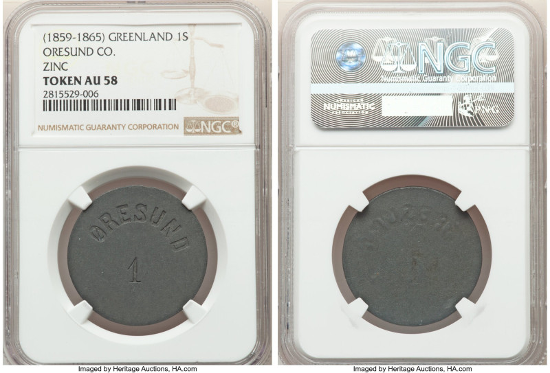 Øresund zinc Uniface Skilling Token ND (1859-1865) AU58 NGC, KM-Tn51, Sieg-12. A...