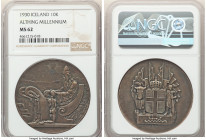 Republic 3-Piece Lot of Certified "Althing Millennium" Multiple Kronur 1930 NGC, 1) bronze 2 Kronur MS63, KM-X1 2) silver 5 Kronur MS62, KM-X2 3) silv...