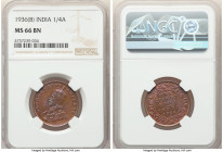 British India. George V 1/4 Anna 1936-(b) MS66 Brown NGC, Bombay mint, KM512. A visually enticing piece caught in a flurry of electric violet and coba...