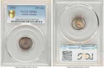 British Administration 30 Lepta 1862 MS66 PCGS, KM35. From the final year of this type, a glistening specimen embellished by azure, amber, and amethys...