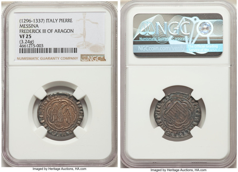 Sicily. Frederick III of Aragon Pierreale ND (1296-1337) VF25 NGC, Messina mint,...