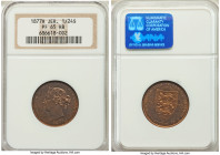 British Dependency. Victoria Proof 1/24 Shilling 1877-H PR65 Red and Brown NGC, Heaton mint, KM7. Dappled with electric lime and fuchsia toning. From ...
