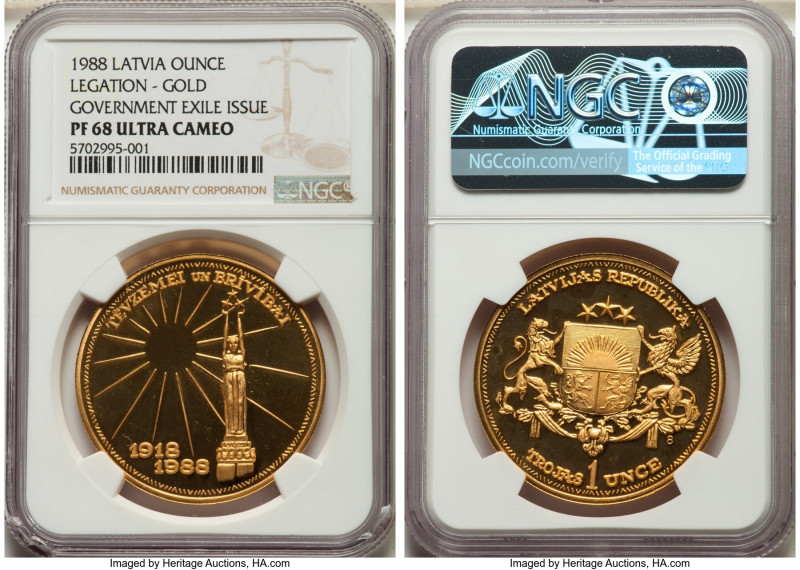 Republic gold Proof Ounce 1988 PR68 Ultra Cameo NGC, KM-X5a. A virtually blemish...