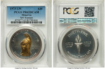 Republic Fantasy 35 Dollars 1973-LM PR62 Deep Cameo PCGS, KM-X1. Mintage: 10,500. Morris Davis issue. Gilt in 0.65gm of 1.0000 fine gold. From the Arc...